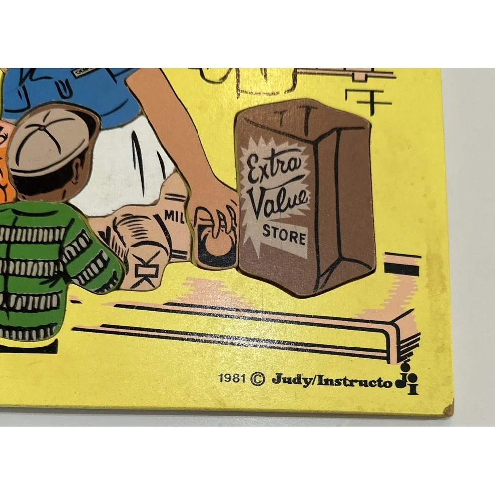 Judy Company Vtg Wooden Puzzle Grocery Cashier 11 pieces J066007 1981 HTF